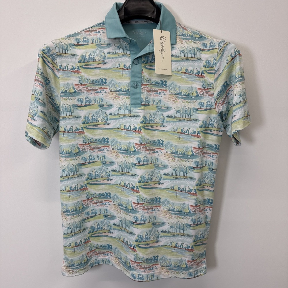 Walter Hagen Clubhouse Country Club Printed Mens Golf Polo White Green Small NWT